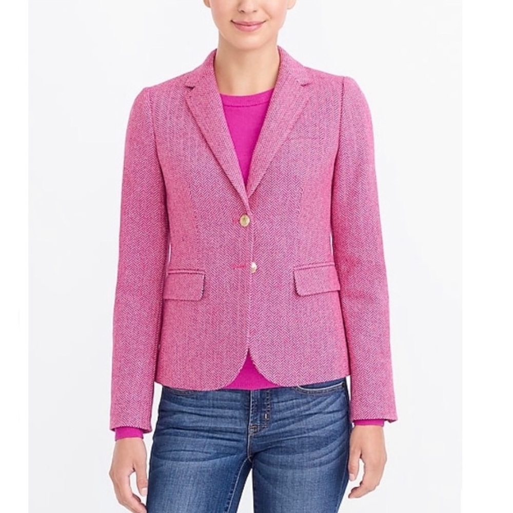 J. Crew Herringbone Plaid Blazer Sz 12 - Preppy Pink 💕👩🏼‍🏫